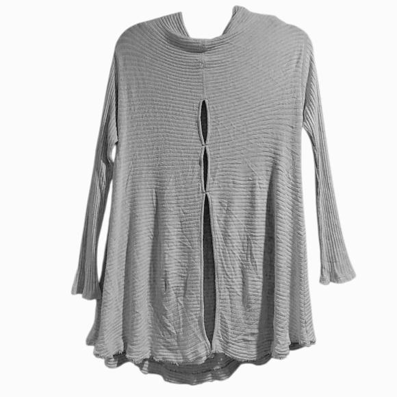 We the Free People Lover Rib Knit Split-Back Pullover Gray Sweater - Size M - Picture 5 of 9